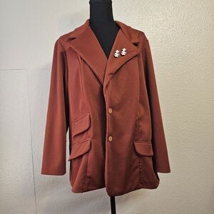 Vintage 70s Sears Burnt Orange Blazer Jacket With Poodle Brooches Academic Y602